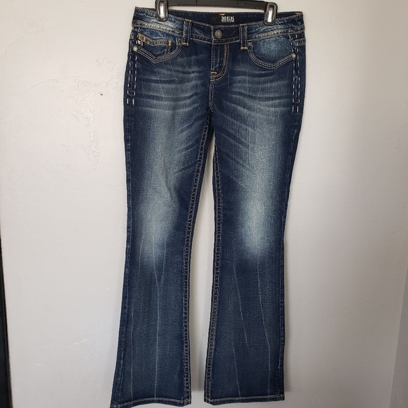 Mek Denim Women's 30x34 Krakow Boot Cut Dark Wash Jeans Flap Button Pockets - Picture 3 of 11